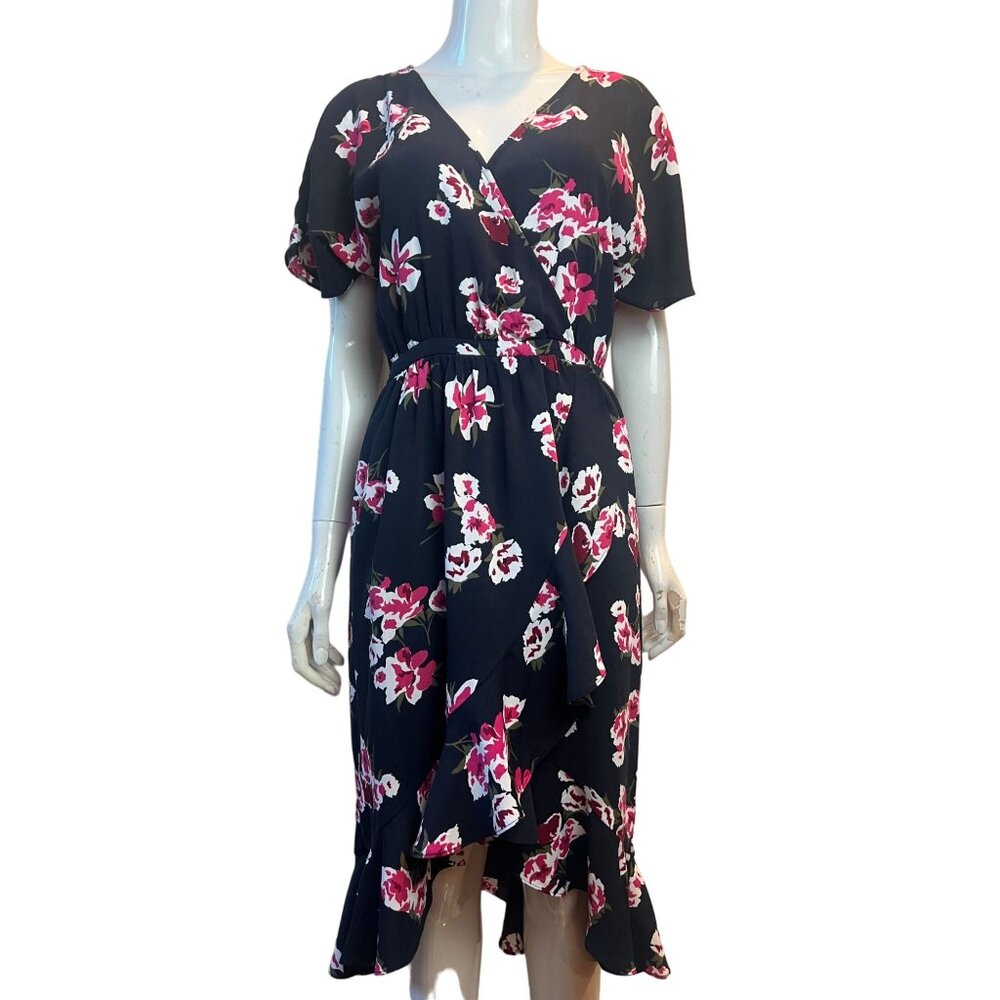 J.Crew Faux Wrap High-low Dress Floral Ruffle V-Neck Short Sleeve Blue Size XS